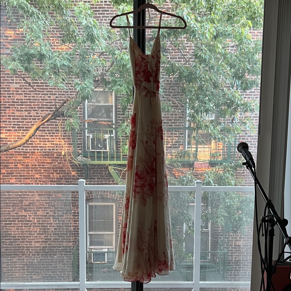 Lulu's Red and Cream Floral Wrap Maxi Dress
